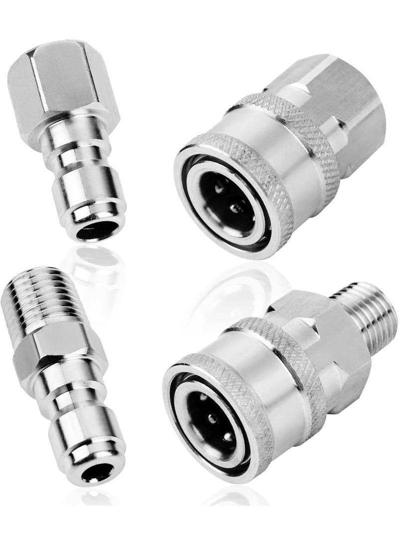 2 Sets NPT 1/4 Inch Pressure Washer Coupler Quick Connect Plug Stainless Steel Male and Female Quick Connect Fittings Pressure Washer Adapter Set (Internal Thread, External Thread) - Image 1